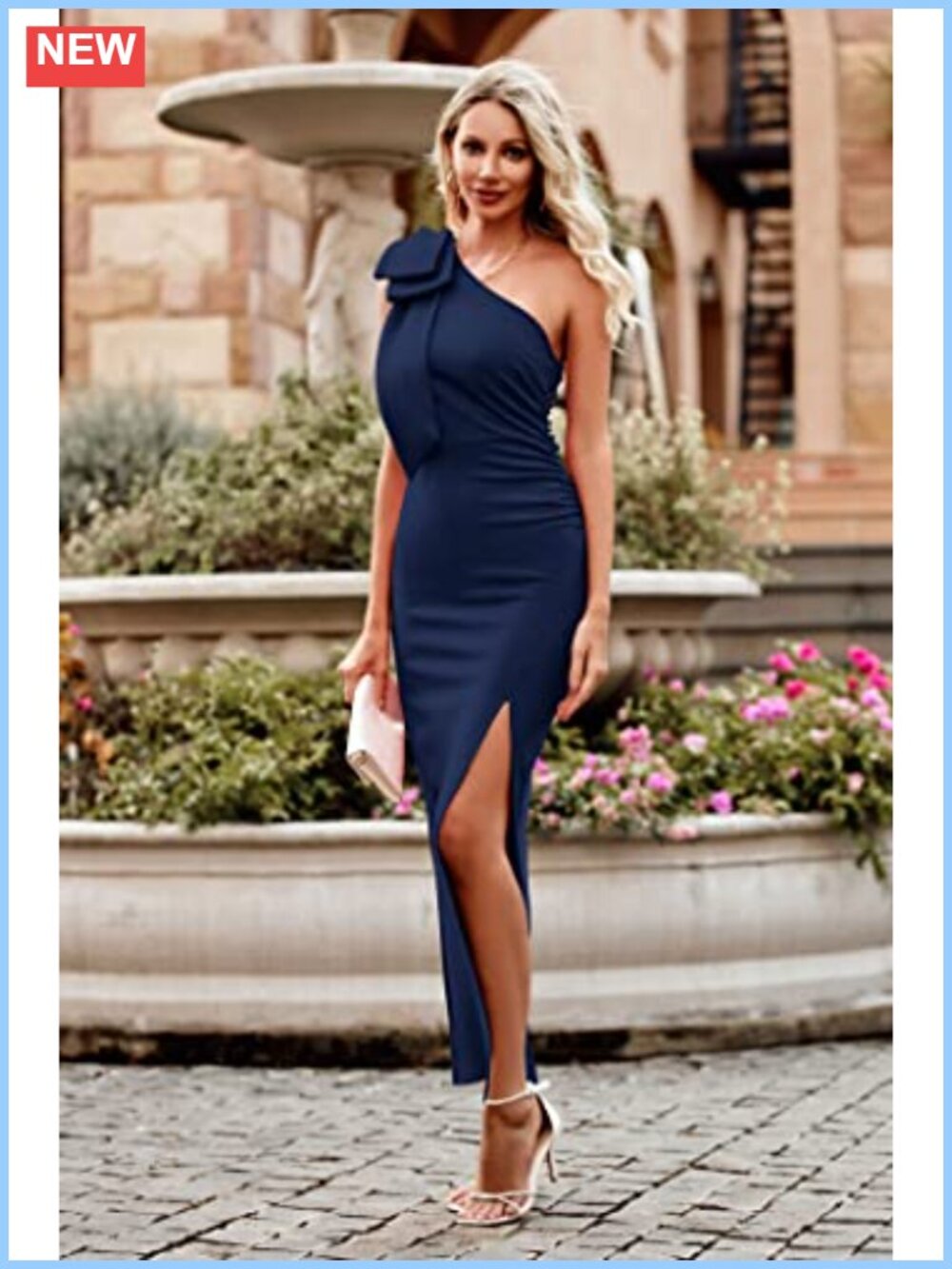 Women's One Shoulder Maxi Dress High Slit Ruched Bodycon Cocktail Party - Picture 5 of 6